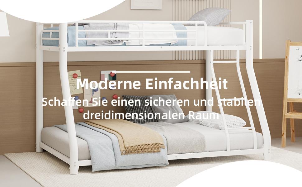 Estrutura de Metal Robusta para Cama Beliche, uma cama superior de 90*140cm e uma cama inferior de 140*190cm, Design que Economiza Espaço com Escada e Grades de Proteção de Comprimento Total.