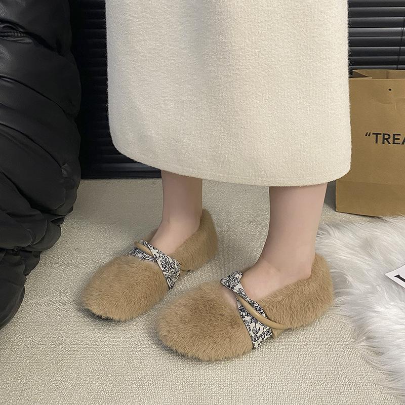 Fairy Mao Mao shoes outer wear 2025 autumn and winter new gentle and cute warm velvet small fragrant wind solid color cotton shoes