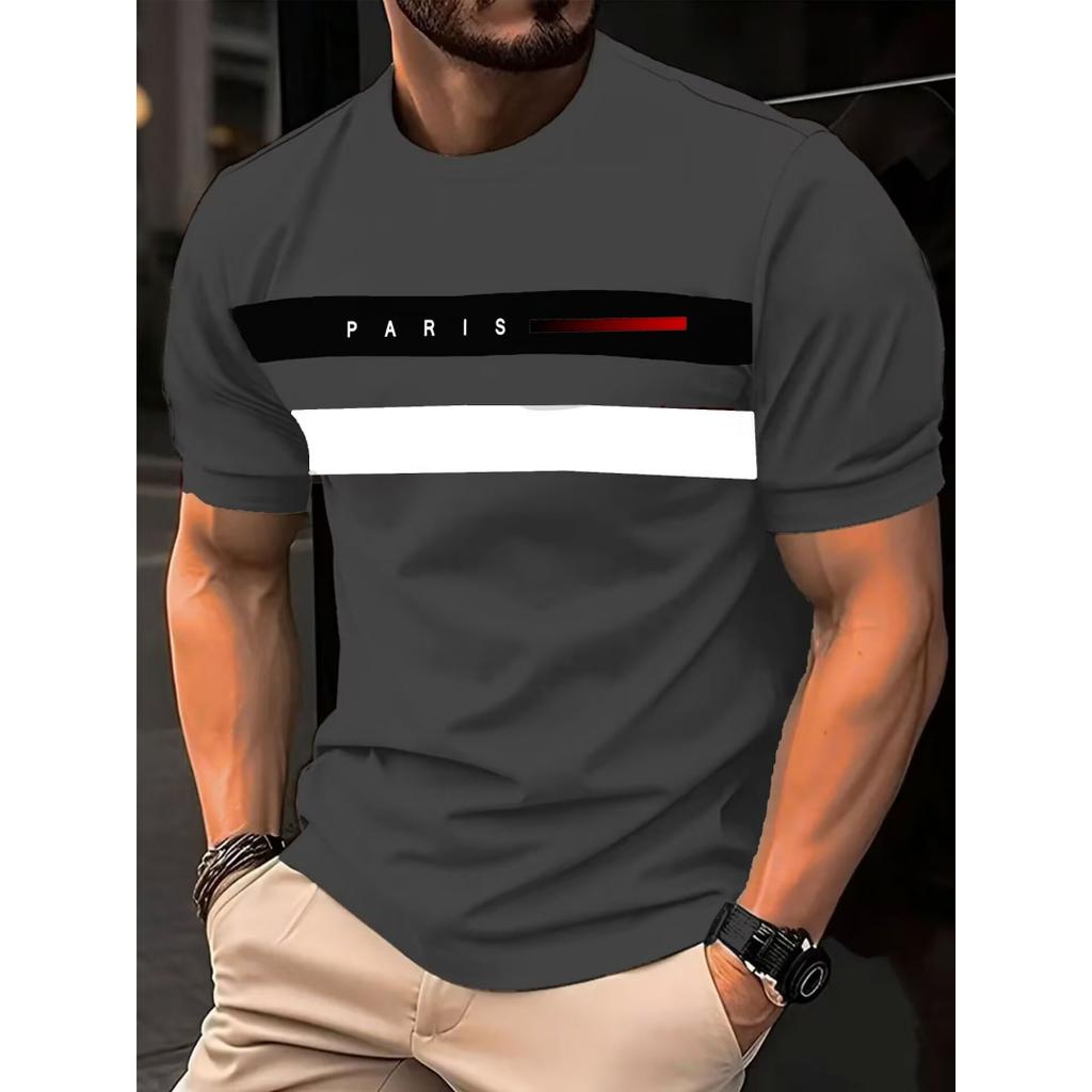 Simple Casual Printed Striped Men's T-Shirt Fashionable Street Men's Summer Top Short Sleeved Loose Oversized T-Shirt