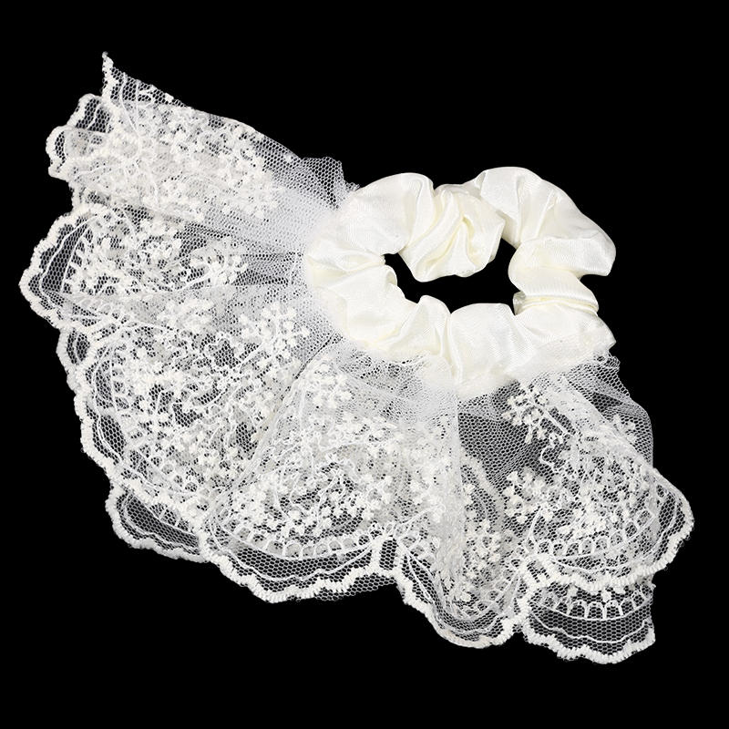 Sweet Double Layered Lace Flower Hair Scrunchies For Women Long Ribbon Bow Tie Girls Big Ruffles Bands Accessorie