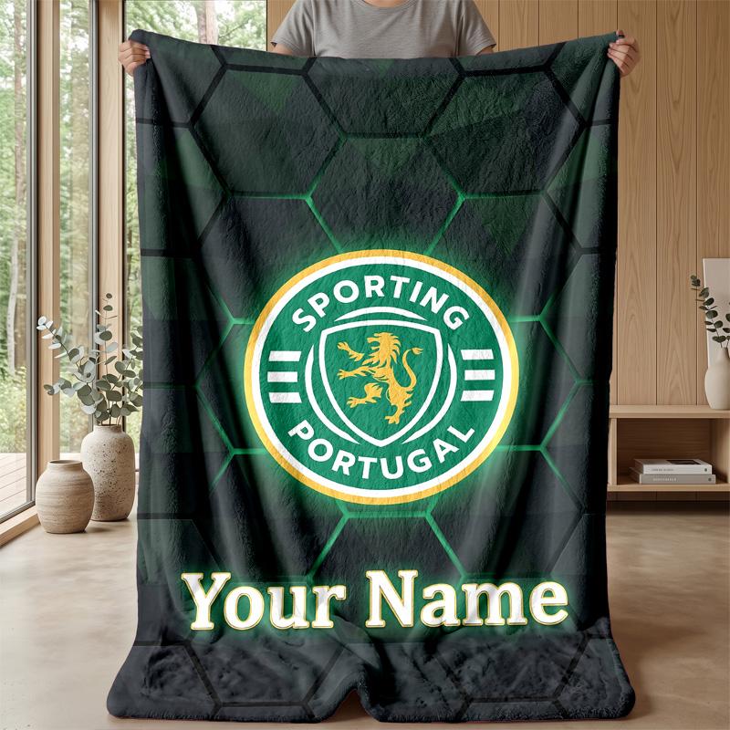 Custom Text Flannel Throw Blanket, Lightweight Cozy Bed Sofa BlanketSporting CP
