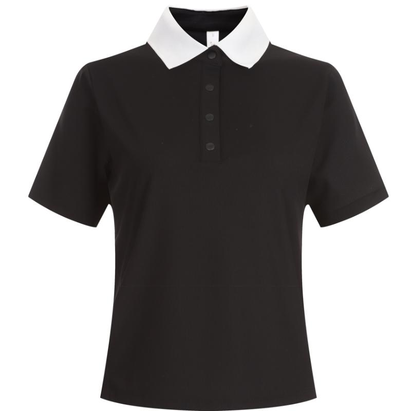 Shop   Women Premium Golf Collar Neck Ribbed Span ShorT Sleeve T shirT whiTe Lb 