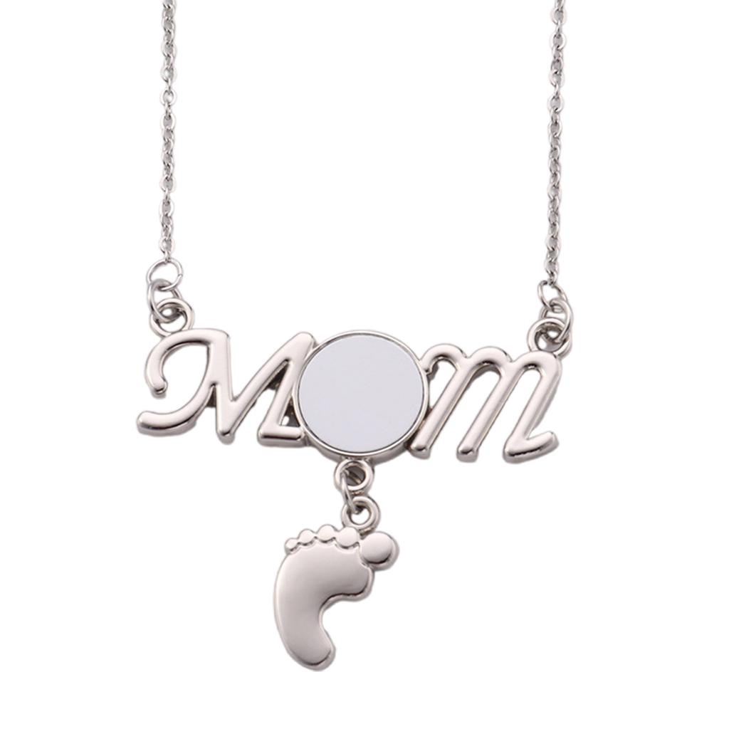 Heat Thermal Transfer Pendant Necklace Sublimation Blanks Mom Footprint Pendant Clavicle Chain Bezel Pendant Necklace