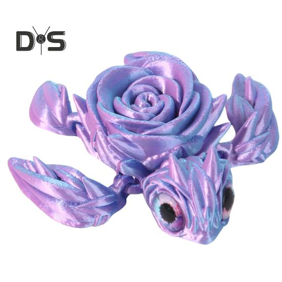 3D Printed Rose Turtle Figurine Movable Joints Flower Sea Tortoise Figure Articulated Animal Model Toy Home Office Bookshelf Desktop Decoration