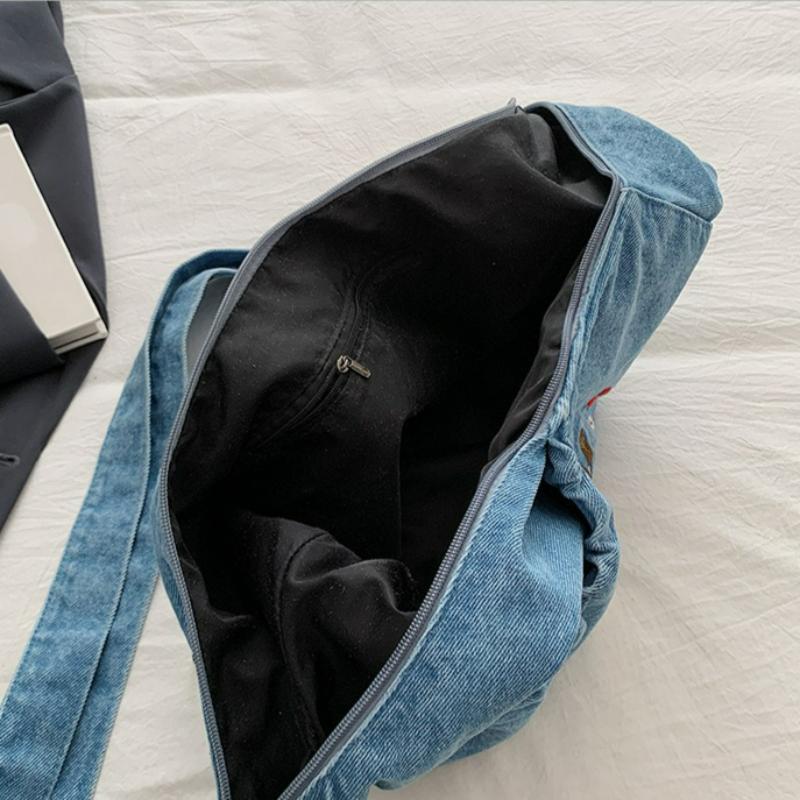 New Crossbody Bag Wrinkled Embroidery Letters Washed Denim Hobo Bag Lazy Style Comfortable and Versatile Texture Shoulder Bags
