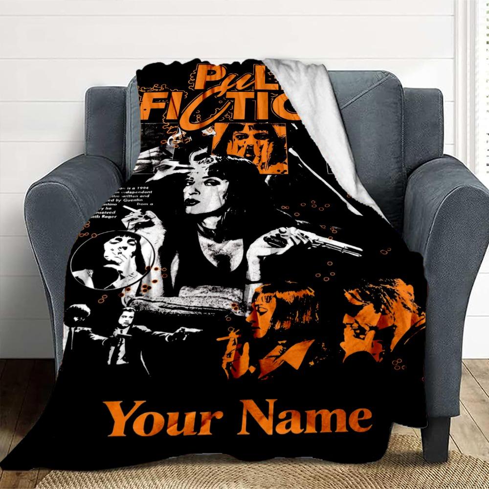 Custom Name Pulp Fiction Flannel Fleece Throw Blanket with Personalized, Soft Cozy Blanket for Home Decor Birthday Gift