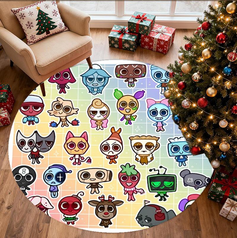 Sprunki Game Pattern Round Rug, Indoor/Outdoor Mat, for Picnic, Gameroom, Bedroom, Office, Living Room, Home Decor Carpet, Birthday Gift