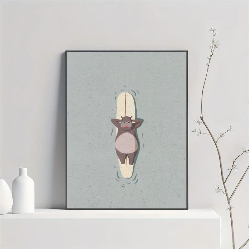 Vintage Cartoon Surfing Animals Surfing Sloth Frog Racoon Zebra Poster HD Posters Room Bar Cafe Decor Art Wall Painting Picture