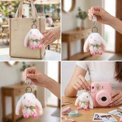 Fashione PP Cotton Tulip Rabbit Keychain Soft Cute Pendant Cartoon Key Ring Bag Charm Hanging Ornaments