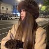 Leopard Print Mongolian Hat Plush Bear Hat Women's Autumn and Winter Imitation Mink Bucket Hat Versatile Scarf Scarf