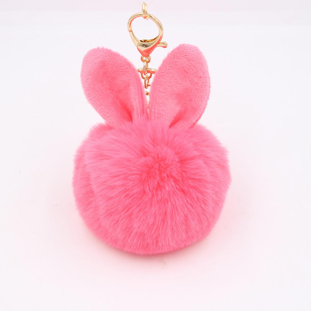 New Fluffy Keychain Pompom Rabbit Ear Toys Plush Rabbit Key Chain Fur Woman Bag Charms Keyring Car Pendant Holder Jewelry