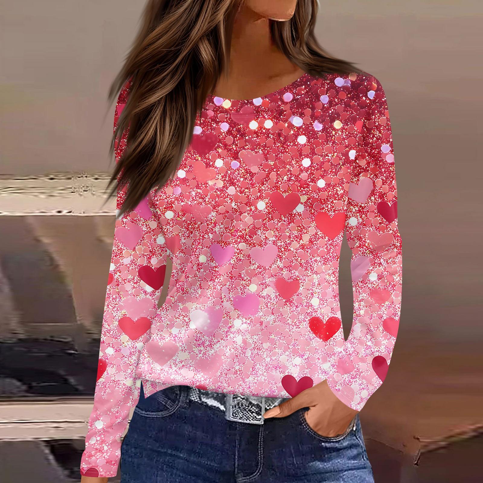 

Женская модная повседневная футболка с круглым вырезом и принтом ко Дню святого Валентина L темно-фиолетового