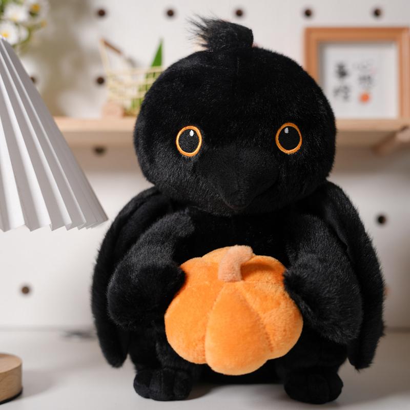 Cute Crow Holding Pumpkin Plush Toy Fluffy Cartoon Animal Stuffed Doll Home Decor Gifts For Boys