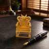 3D Printed Dragon Throne Ornament, Mini Emperor Chair Figurine with Gold Carving, Compact Desk Ornament & Key Holder Stand for Home Office Decor