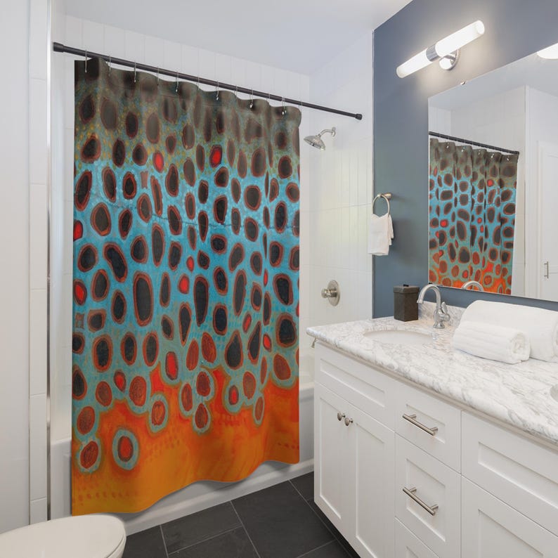 Shower Curtain, Fishing Shower Curtain, Trout Shower Curtain W90xH180cm