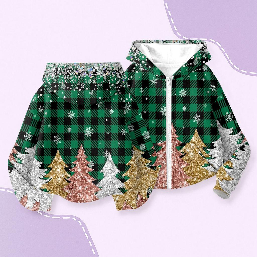 Children's Fashion Christmas Printed Long Sleeved Hooded Sweatshirt, Girls' Hoodie Jacket