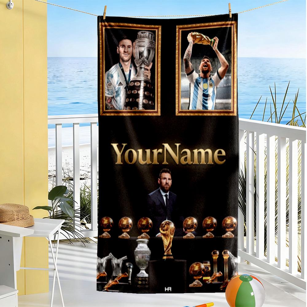 Messi Personalized Name Beach Towel High Absorbency & Quick-Dry Suitable for Swimming Gym Camping Yoga Vacation