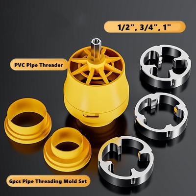1/2", 3/4", 1" PVC Pipe Threader Kit, Electric Drill Compatible Pipe Threader Kit with Various Die Sizes