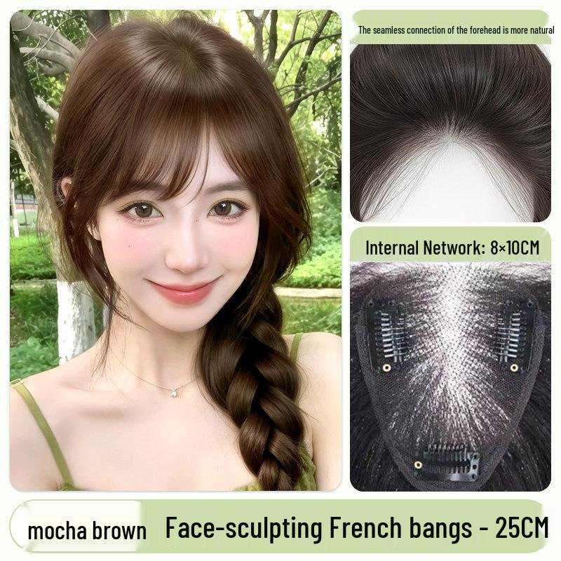 Women's Real Hair Wig Pieces - Human Hair Top Hairpiece with Fake Bangs