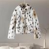 Leopard Faux Fur Coat Women Short Autumn Winter Plush Stand Collar Panelled Jacket Female Warm Stylish Outerwears Lady Casual