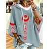 Plus Size Women's Short Sleeve Hooded Top, Blue Moon Star Print Loose Off Shoulder Hoodie