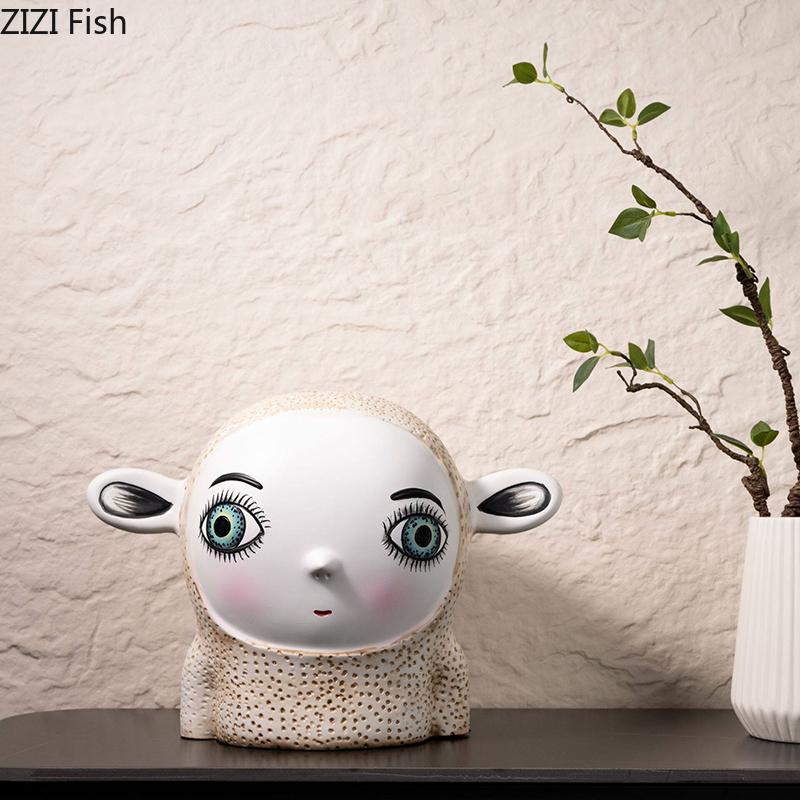 Lovely Cartoon Character Statue with Big Eyes Creative Ornaments Figures Resin Sculpture Desk Decoration Home Decor Accessories