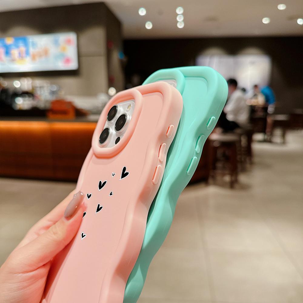 N83 Herz- und Blattkunst Macaron Wavy Edge Handyhüllen für iPhone 15 Pro Max Samsung A54 A13 A14 S23 S24 Ultra A23 Redmi Note 13 Pro Stoßfeste Hülle