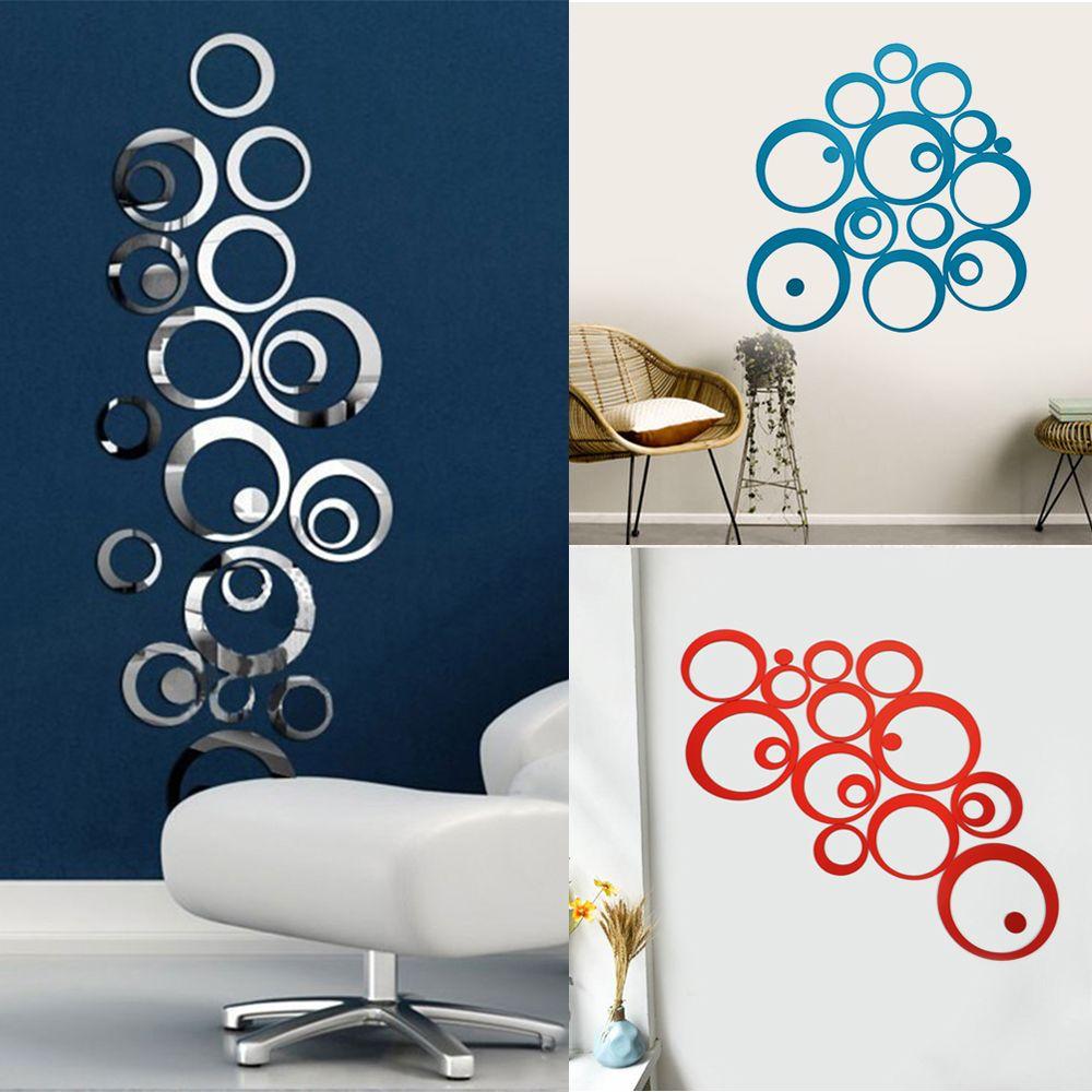 24pcs Mural Acrylic Circle Mirror Tiles Self-Adhesive Bedroom Decal DIY Wall Stickers Art Decor