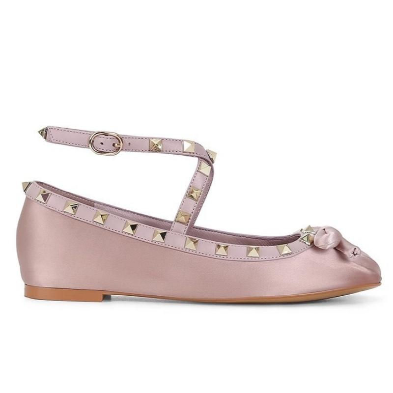 Fashion Ladies Flat Shoes 2025 Summer Fashion Rivets Casual Women Ballet Flats Bow Soft Soled Slip On Flats Ankle Strap Women Shoes