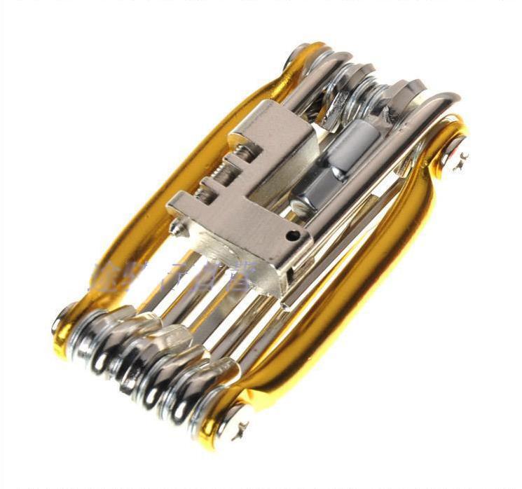 

Многофункциональный набор для ремонта велосипеда 11 в 1, набор инструментов для ремонта велосипеда, гаечный ключ, отвертка, цепь с шестигранными спицами, инструменты для горного велоспорта золотой