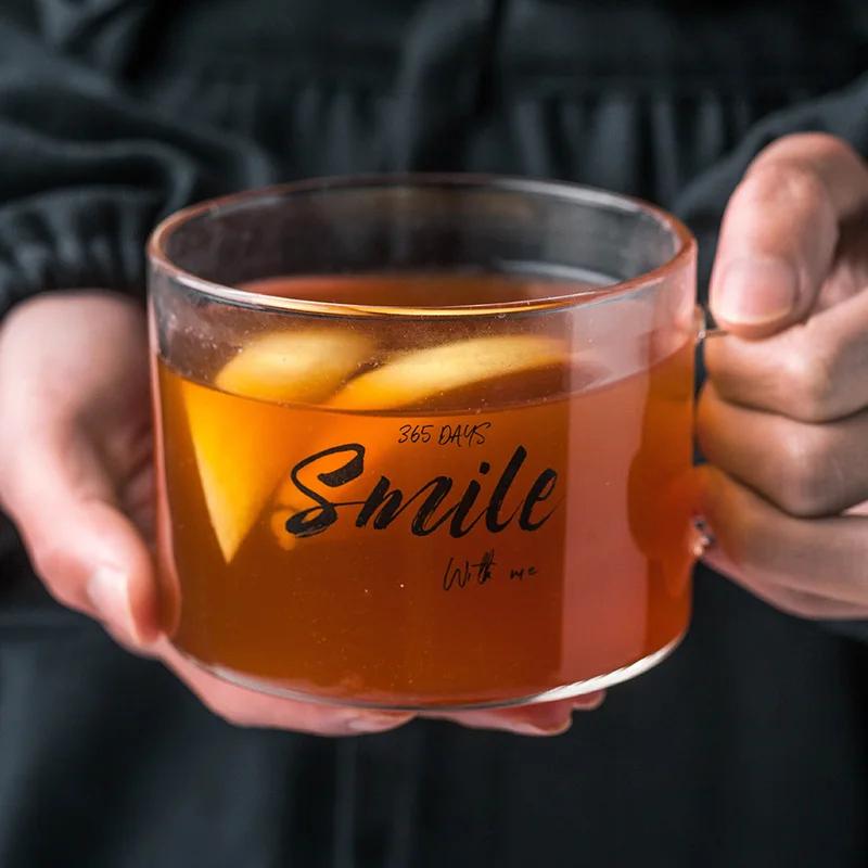 500ml Creative Letter Glass Mug,large Belt with Juice Mug Office Teacup Dessert Cup Oatmeal Breakfast Cup Milk Drinkware