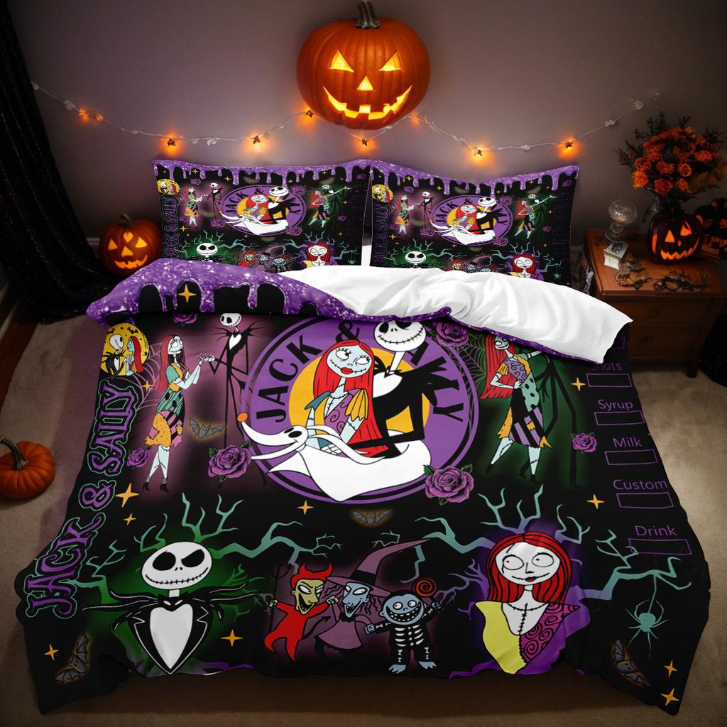 Halloween Nightmare Christmas Bedding Set Jack And Sally Duvet Cover Set Comforter Bedding Sets Bed Set Home Decor Bedding Set