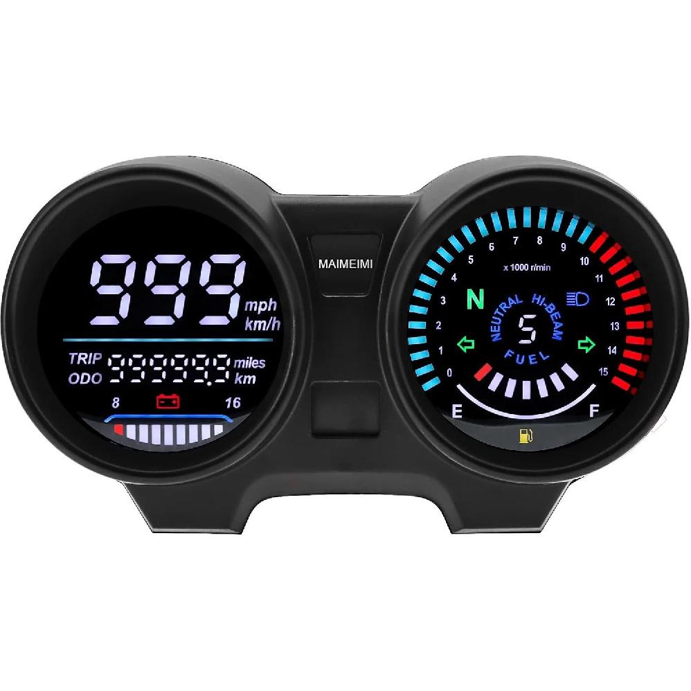 Motorbike Speedometer Motorcycle Speedometer MPH Km/h Digital Meter Assembly Speedometer Odometer Gauge Gear Indicator Instrument for SU&ZUKI GN 125, Style C