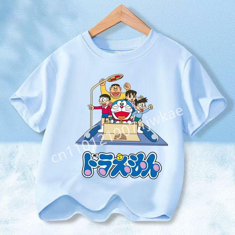 Doraemon Colorful T-shirt Printed Short-sleeved Outdoor Simple Comfortable Pullover Tops Summer Clothes Casuals Round Neck Shirt