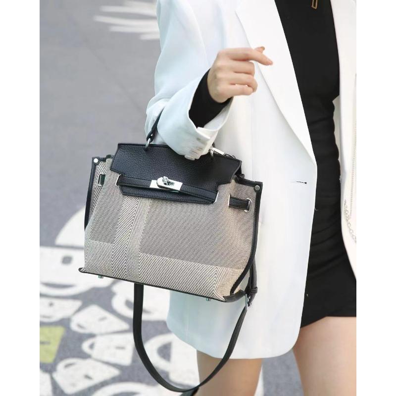 Сумка Platinum из кожи и клетчатой ткани с большой вместимостью, женская кожаная сумка для ношения на плече чёрный