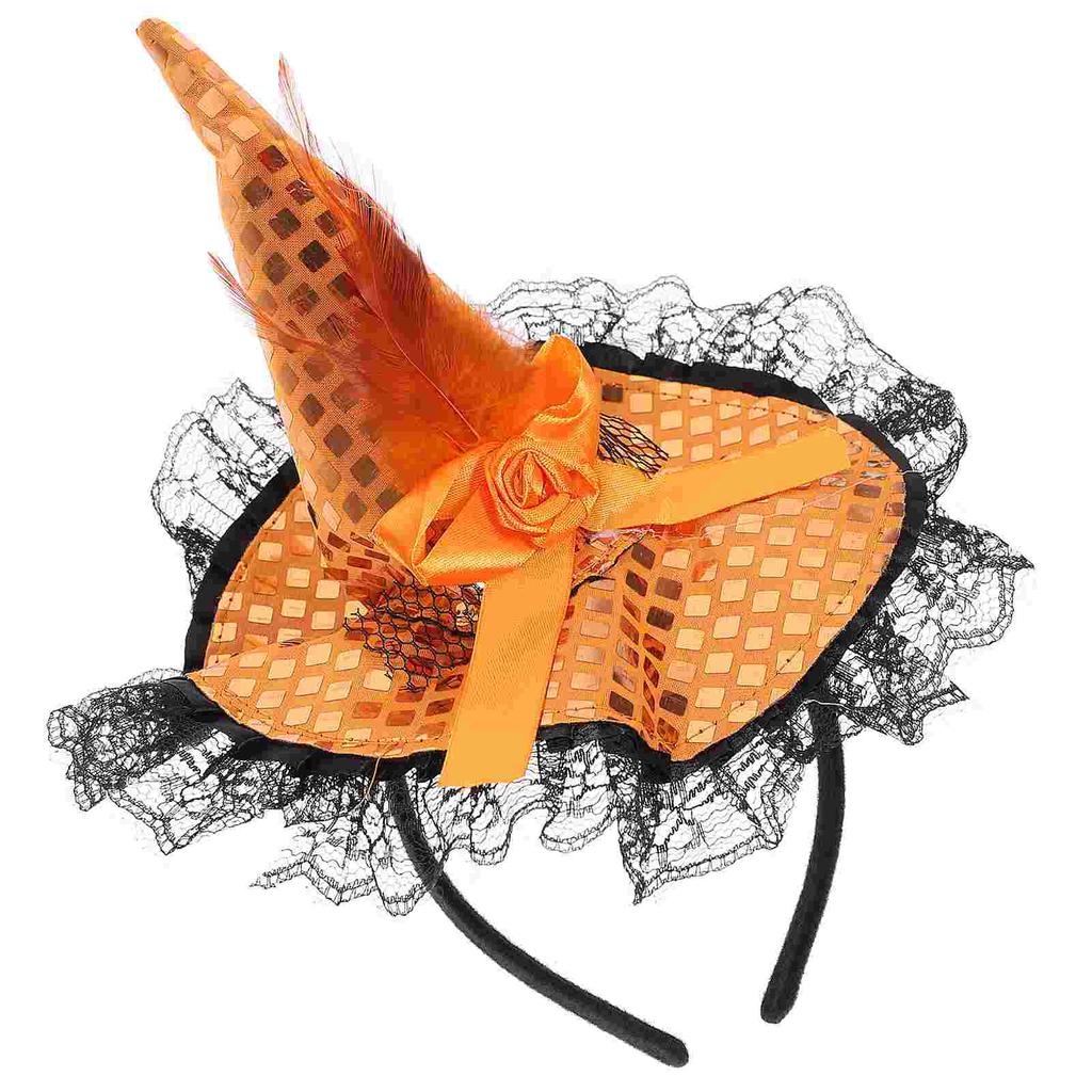 Feathered Witch Hat Headband Kids Halloween Party Costume Props Unique Style Festive Supplies Event Accessories Dress Up