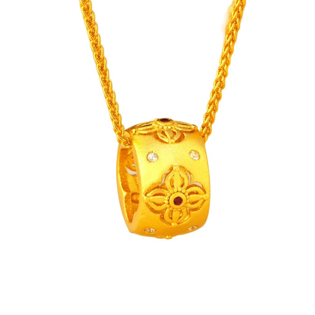 Sand Gold Floral Carved Necklace with Vajra Ruyi Lock Design for Women