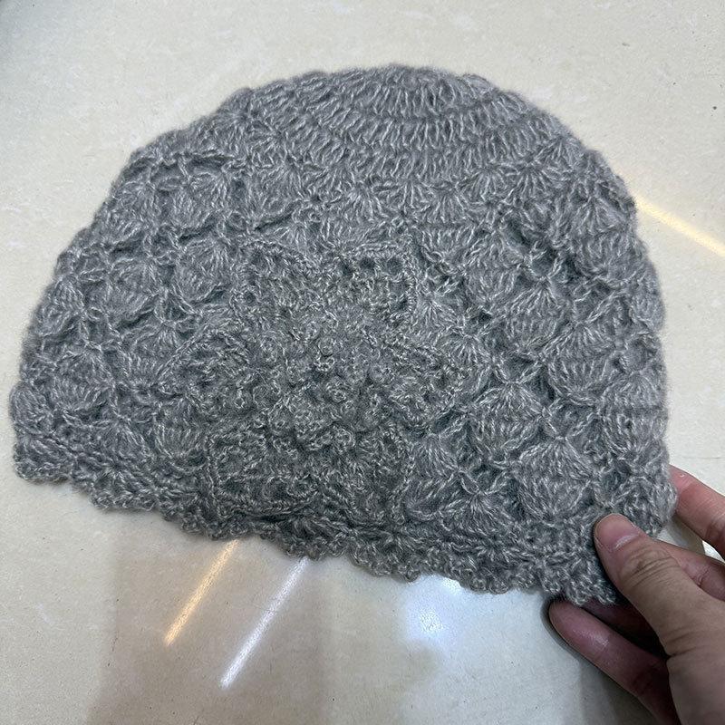 Autumn and winter double-layer handmade crochet three-dimensional flower versatile warm mohair headgear fashion woven hat women