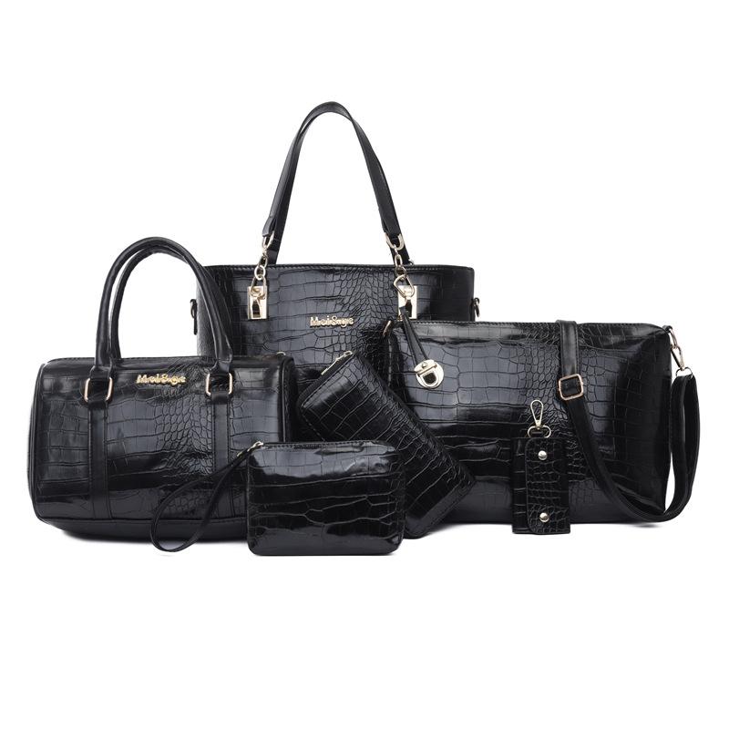 

New texture simple fashion trend women s handbag retro crocodile pattern shoulder bag large capacity bag women чорний