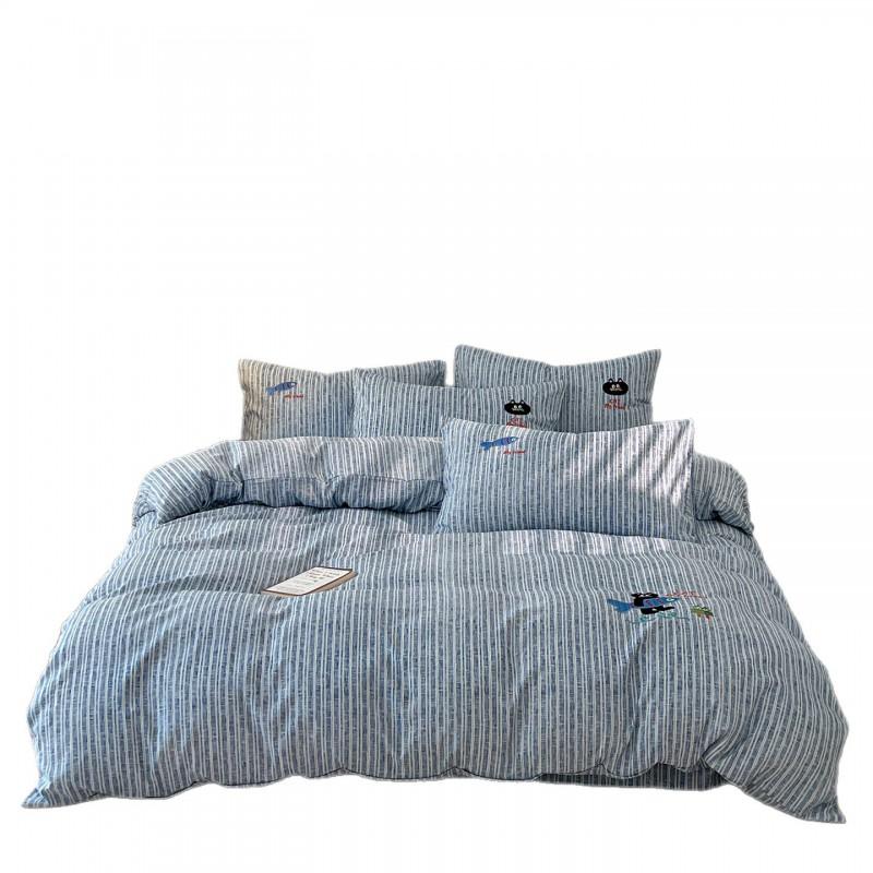 Ins Style Washed Linen Cotton Bedding Set Striped Embroidered Bed Sheet Duvet Cover 2026 Collection