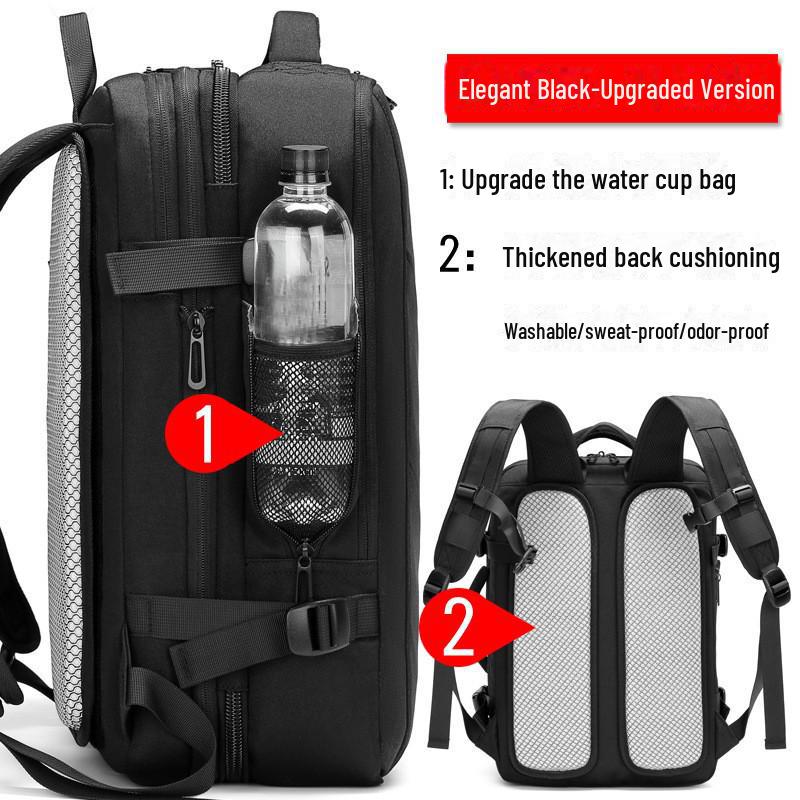 Men's Expandable Waterproof Business Travel Backpack, Large Capacity, Oxford Cloth, for Laptops.