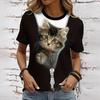Women's Fashion Casual Short Sleeve Crew Neck Cat Print Pullover T-Shirt Tops For Spring Summer Cute Clothing Trend