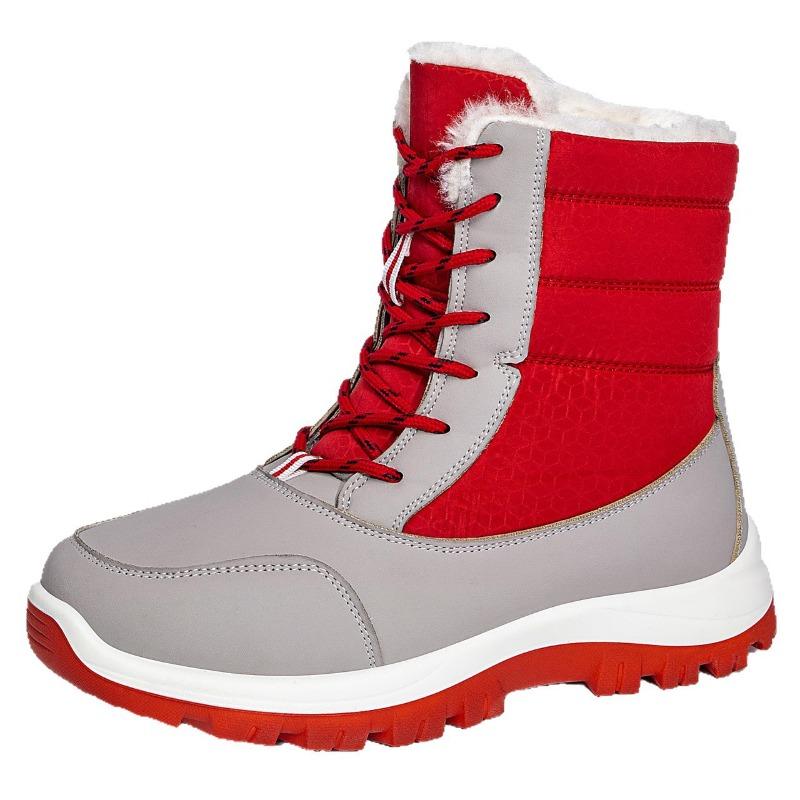 Large Size Velvet Thickened Cotton Shoes Women's Winter Front Lace-up Waterproof Versatile Long Tube Color Matching Snow Boots