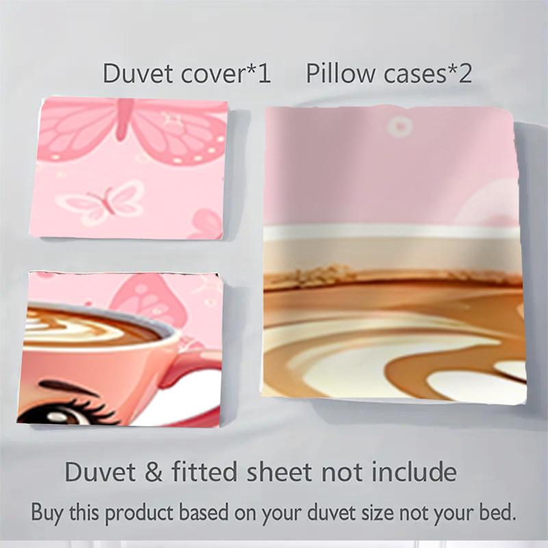3pcs Pink Butterfly Latte Art Heart Home Decor Bedding Set-Universal Three-Piece Suit for Bedroom, Guest Room, Living Room, Hotel-Perfect Gi