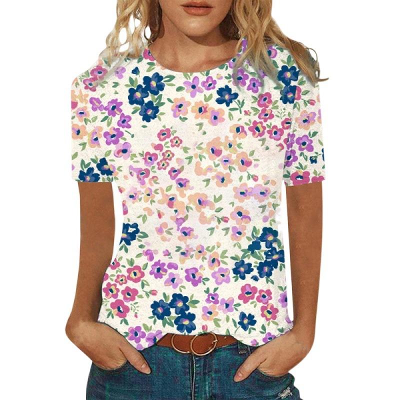 Women's Summer 3D Printed Short Sleeve V-neck Top T-shirt for Women