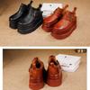 Johnature Platform Shoes Vintage Genuine Leather High Heels Women's Shoes Lightweight Height Increasing Shoes