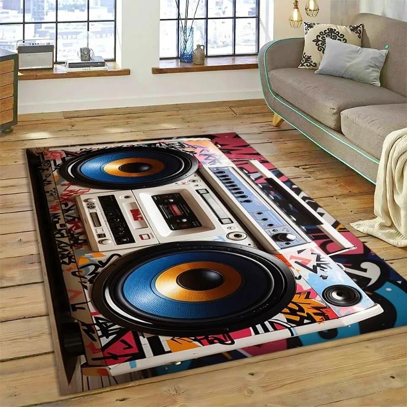 3D Müzik Kaset Çalar Retro Kaydedici CD Enstrüman Halı Yatak Odası Oturma Odası Ev Kanepe Dekorasyonu için, Çocuk Dekoru Yer Paspası