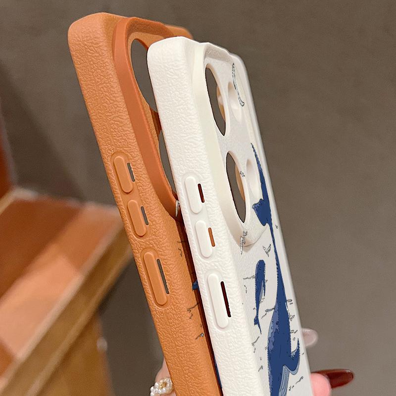 For Xiaomi 13T Pro Poco X7 X6 Redmi Note 14 13 12 11 Case Shell Whale Pattern TPU Leather Texture Matte Soft Shockproof Lens Protection Phone Cover