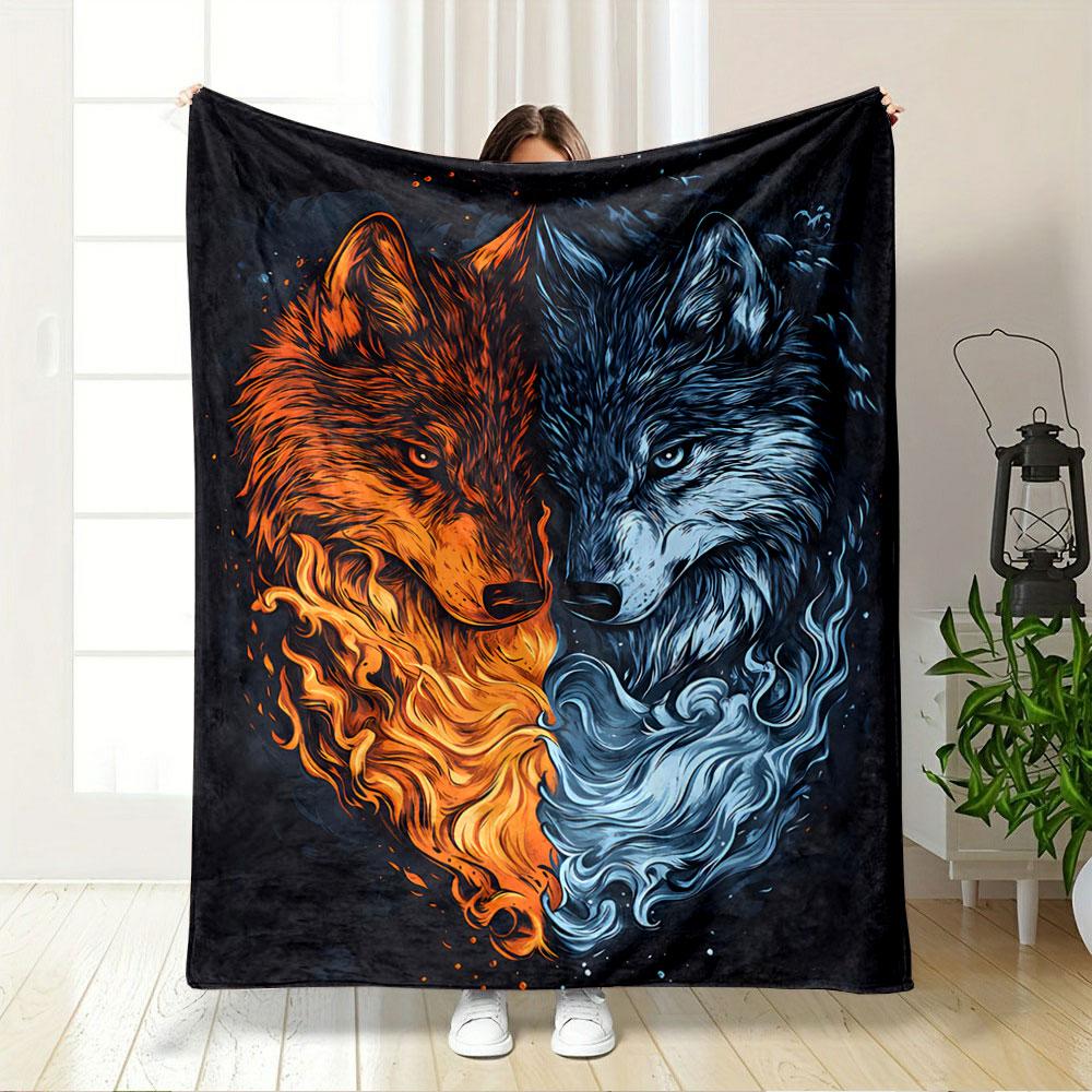 Fiery and Icy Wolves Art for All Seasons Blanket Lunch Break Throw Gift