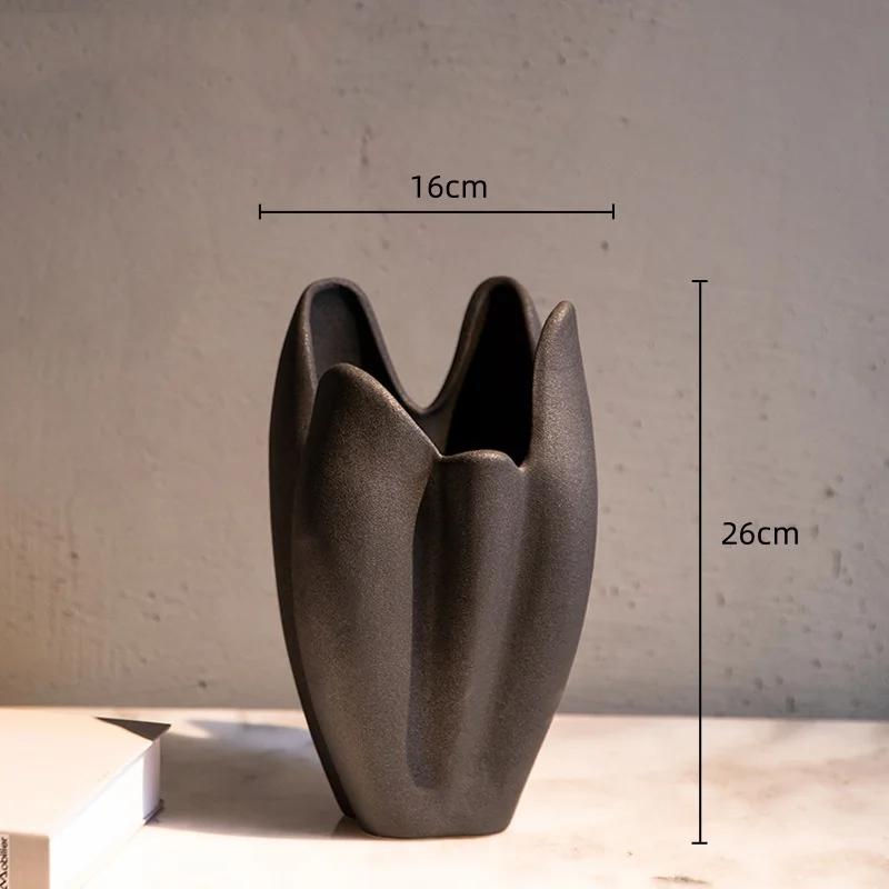 Ceramic Vase Irregular Pleated Scrub Ceramic Handicraft Flower Vase Floral Arrangement Accessories Terrarium Home Decoration